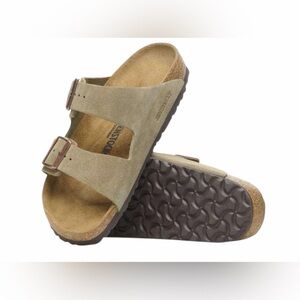 Birkenstock Arizona Two-Strap Suede Sandals in Taupe Sz 49/Men’s 16